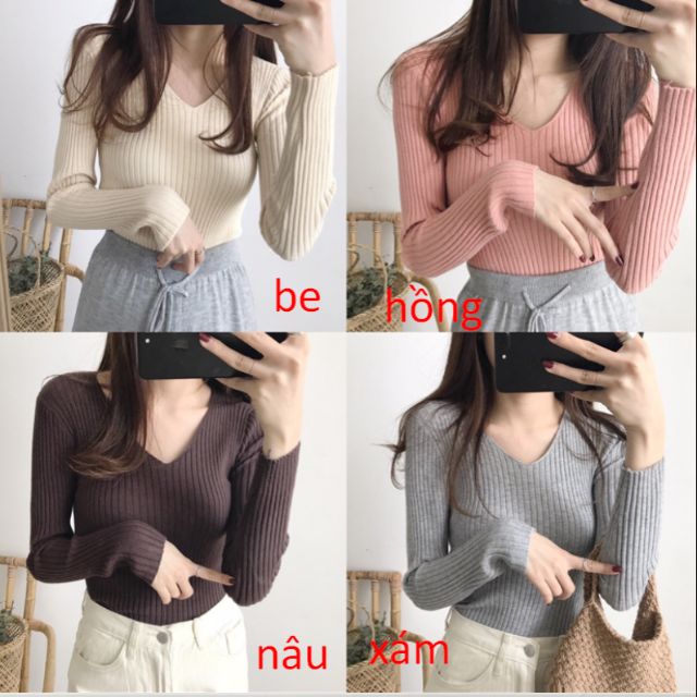 Áo len cổ tim nữ