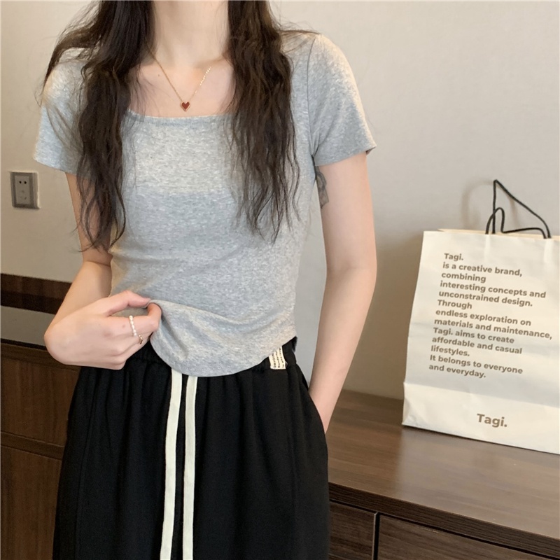 Áo Thun Tay Ngắn Cổ Chữ U Dáng Ôm Thời Trang Dành Cho Nữ 53350