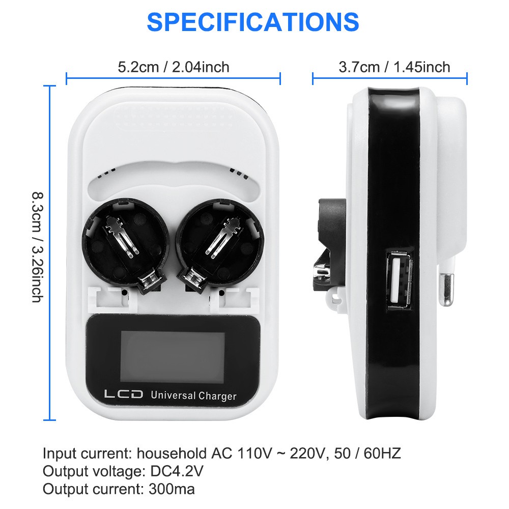 Bộ sạc pin cúc áo thông minh 2 ngăn 3.6V cho Lir2016 / Lir2025 / Lir2032 / Ml2016 / Ml2025 / Ml20323/6