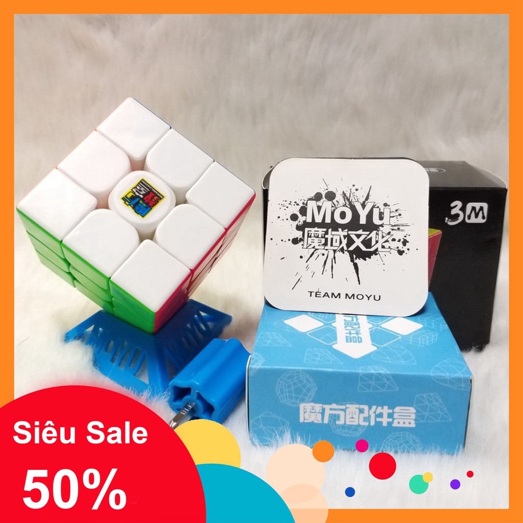 [Rubik Gan] Đồ chơi Rubik Mofangjiaoshi Meilong 3x3 M Stickerless (có nam châm) kèm tuavit và đế