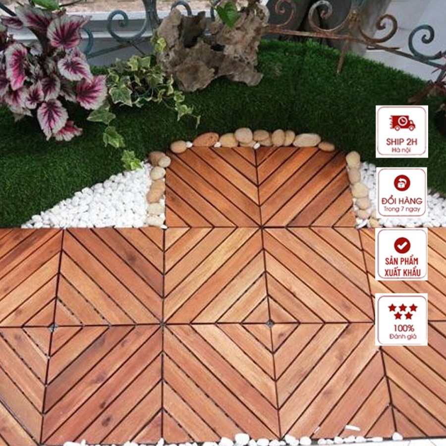 5 Tấm Sàn Gỗ Teak - Keo Tự Nhiên Cao Cấp 6 Nan Chéo R30 Cm Ikea Dùng để lót lối đi, ban công