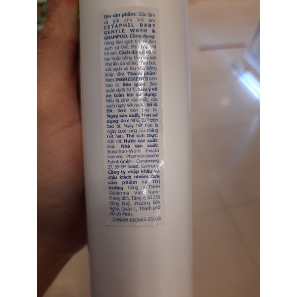 Sữa tắm gội Cetaphil dịu nhẹ cho bé Baby Wash &amp; Shampoo / hương hoa cúc chai 400ml