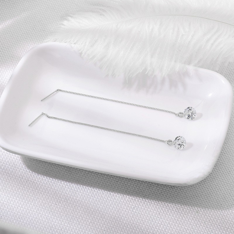 Bông Tai Dáng Dài Đính Đá Zircon Phong Cách Hàn Quốc Thanh Lịch