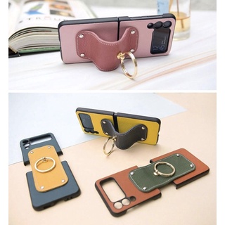 Bao da điện thoại + cứng màu hồng/vàng/xanh navy/đen/xanh lá/đỏ cho Galaxy Z Flip
