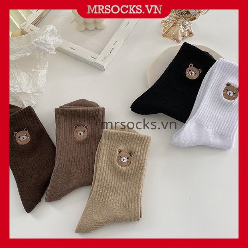 Vớ Tất Gấu Thêu Cổ Cao Cotton Kháng Khuẩn Dành cho cả nam và nữ hàng loại 1 bao đổi trả