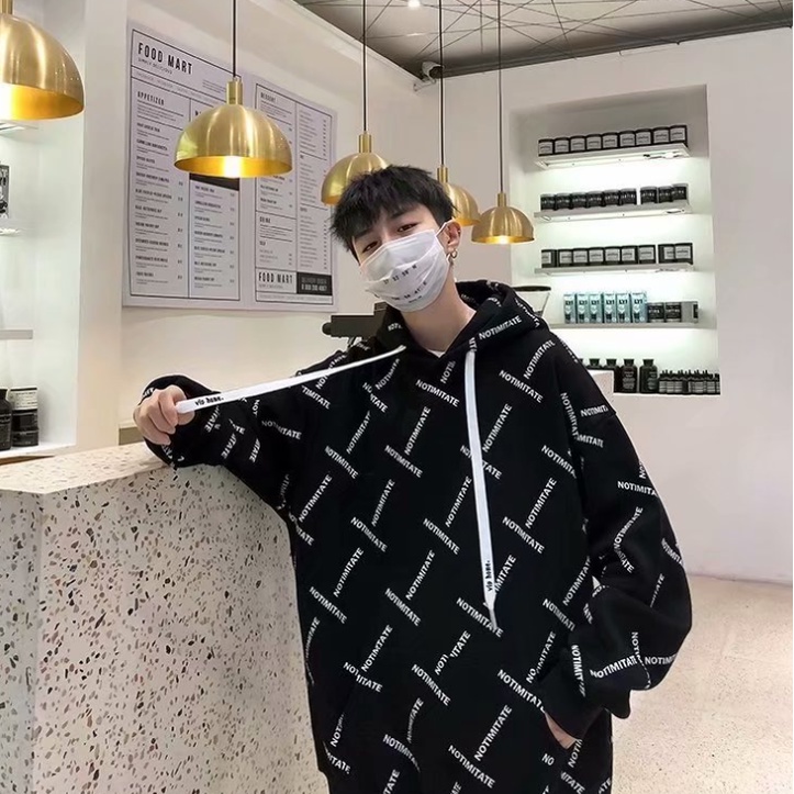Áo Hoodie Dáng Rộng In Họa Tiết Đơn Giản Thời Trang Hong Kong Cho Nam