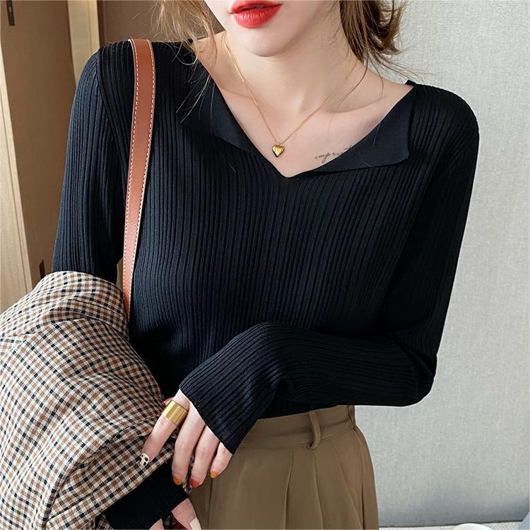 Áo len ZHELIHANGFEI tay dài cổ chữ V kiểu dáng sang trọng