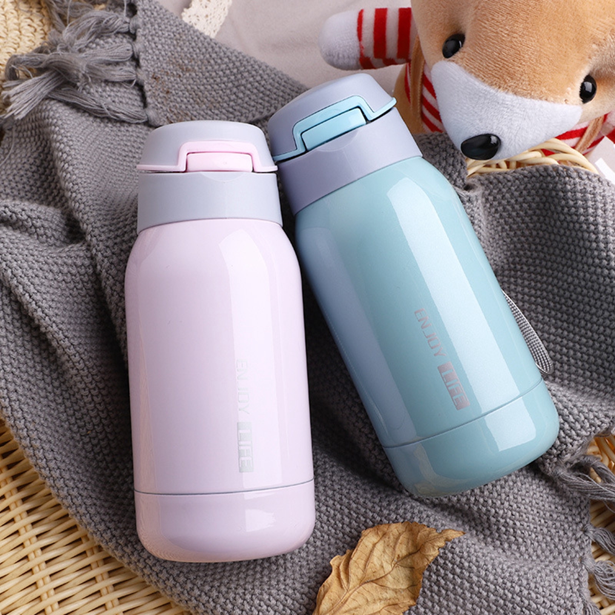MXMIO Sports Vacuum Flask Travel Mug Thermos Cup Insulation Portable Creative Stainless Steel with Straw Adults Kids Children Thermos Bottle/Multicolor