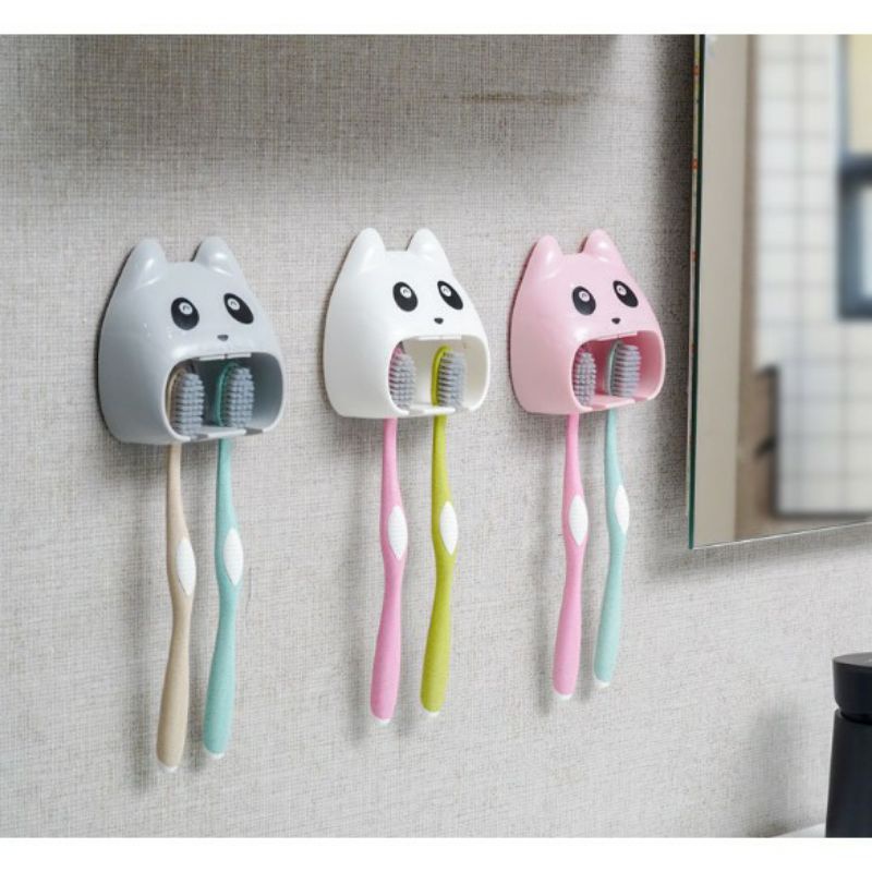 Kẹp bàn chải đôi hình động vật đáng yêu, có móc dán tường