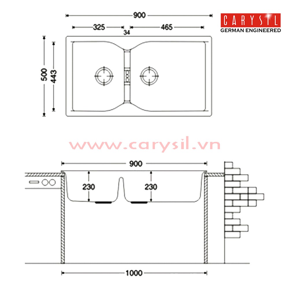 Chậu rửa chén đá CARYSIL LAC2 , công nghệ Đức, bảo hành 05 năm