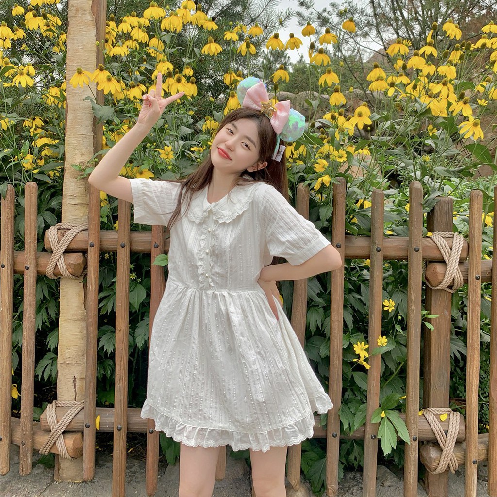 Đầm  tiểu thư cổ tròn xòe Hàn Quốc