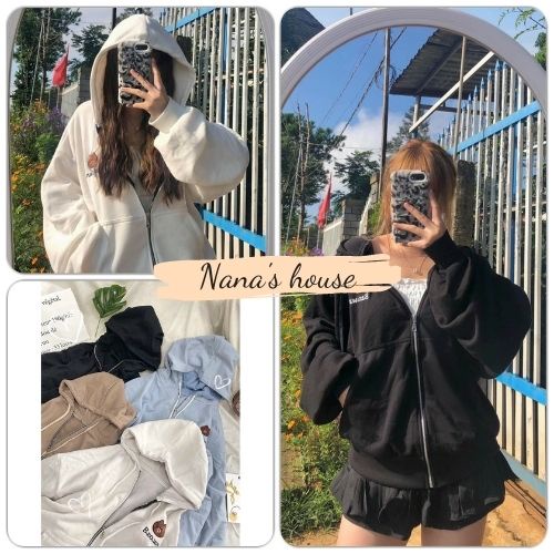 Áo Khoác Hoodie Khóa Kéo Gấu Brown  Nana's House - FREESHIP  Áo khoác zipper dài tay bồng, họa tiết dễ thương