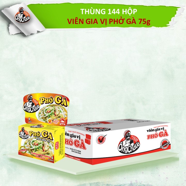 Thùng Viên Gia Vị Phở Gà 75gram Ông Chà Và (12 lốc/144 hộp/thùng) Siêu Tiết Kiệm Và Tiện Lợi Cho Các Quán Ăn Nhà Hàng