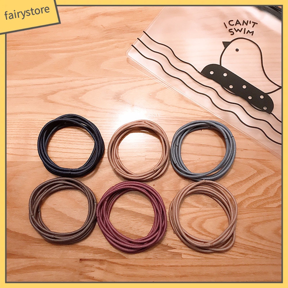 Set 100 Dây Buộc Tóc Co Giãn Màu Trơn Tiện Dụng Cho Nữ