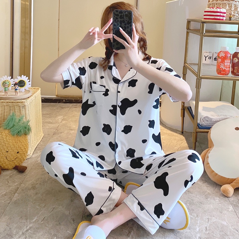 Đồ bộ pijama nữ quần dài TOZZO chất liệu vải mềm mại họa tiết bò sữa dễ thương form bigsize PACQD01