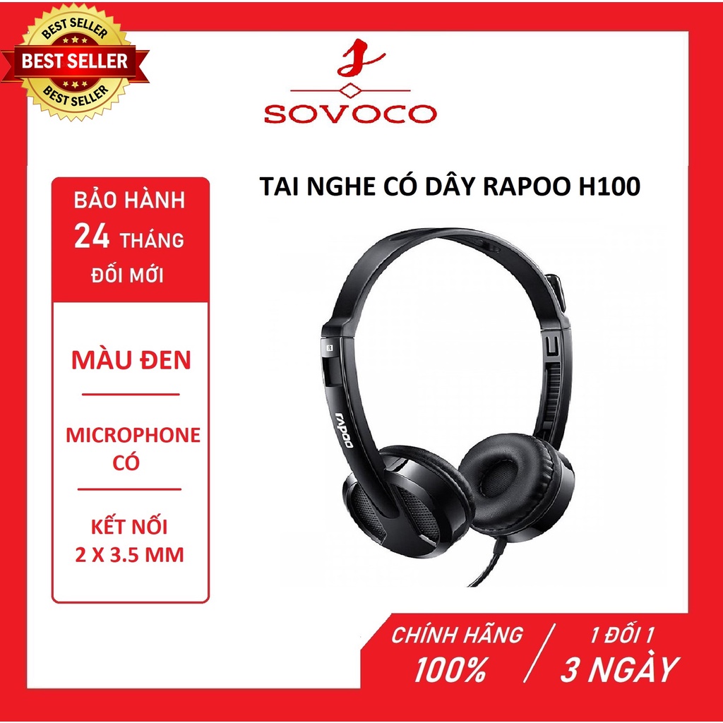 Tai nghe có dây Rapoo H100 Có tích hợp Micro, tai nghe máy tính chính hãng bảo hành 24 tháng đổi mới