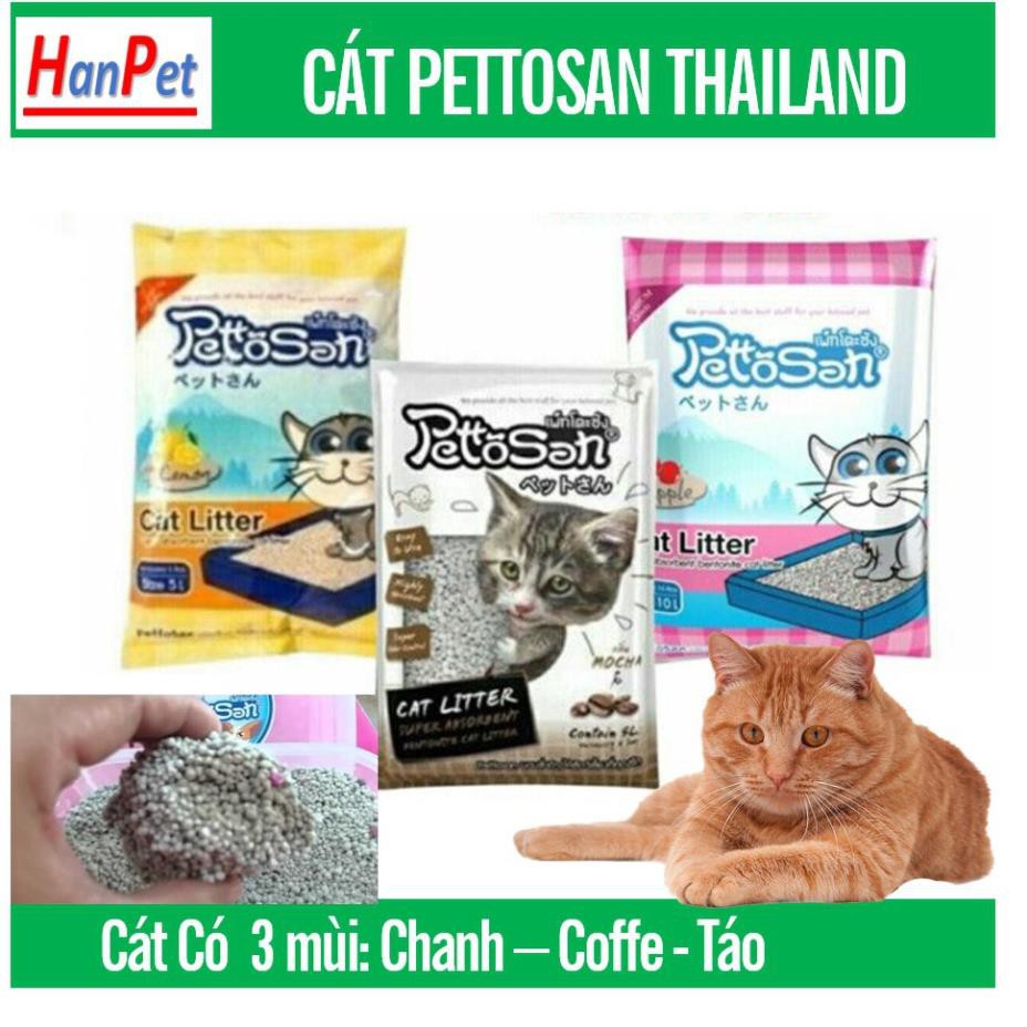 Hanpet.GV- PETTOSAN- Thailand CÁT VỆ SINH CHO MÈO (3 mùi) hạt to không bụi vón cục nhanh