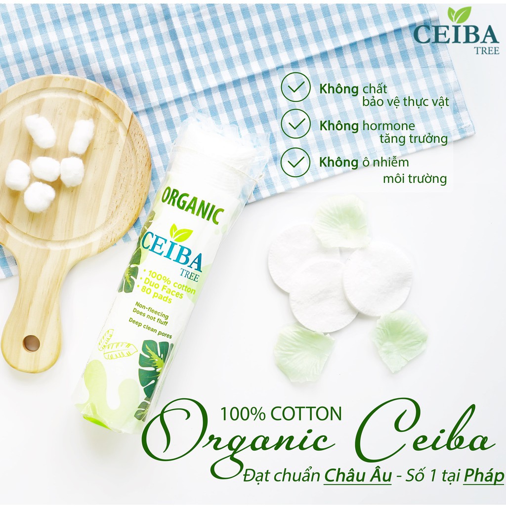 Bông Tẩy Trang Ceiba 100% Cotton - Bông Tẩy Trang Đạt chuẩn Châu Ấu - Số 1 tại Pháp