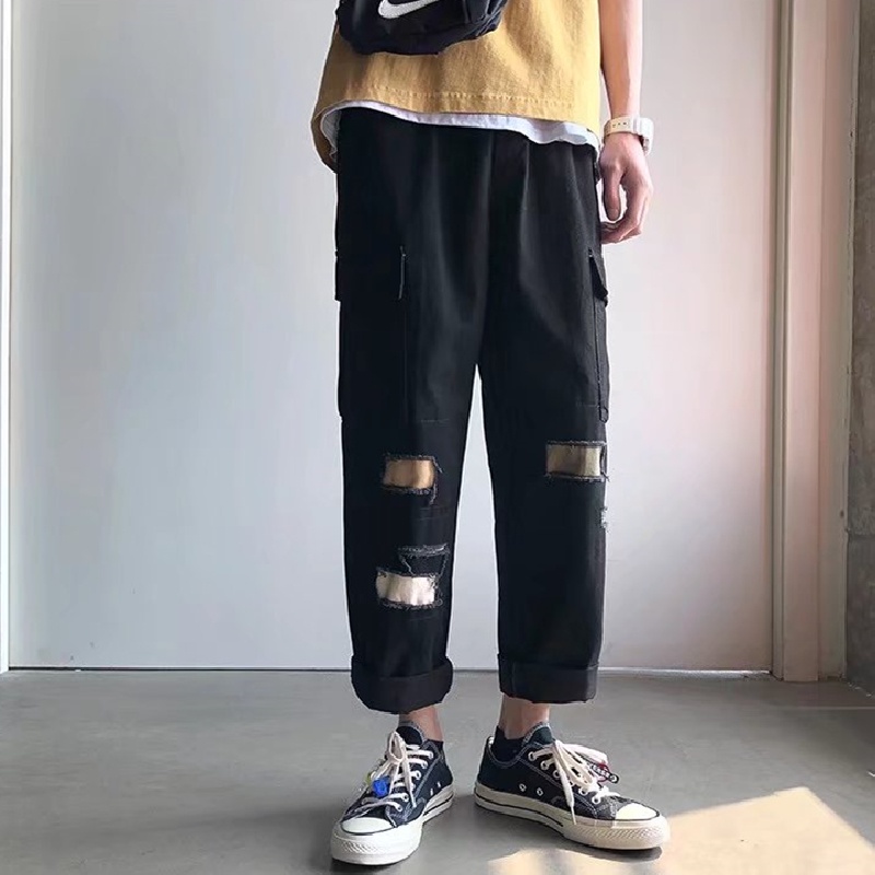 Quần ống rộng phong cách hip hop đường phố Hàn Quốc chất lượng cao có túi lớn và thoải mái cho nam size S-3XL