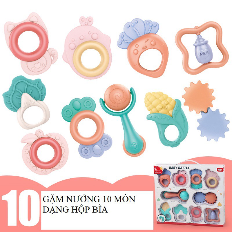 Gặm nướu cao cấp 10 món BabyRattle dạng bìa cho bé mới mọc răng