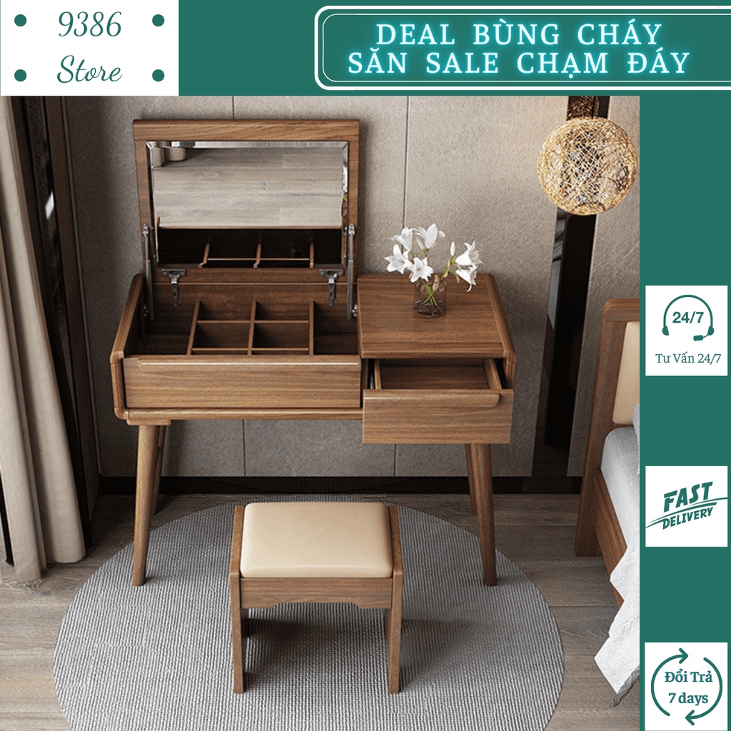 Bàn trang điểm gỗ, gương gập kết hợp bàn làm việc tiện lợi 9386 STORE