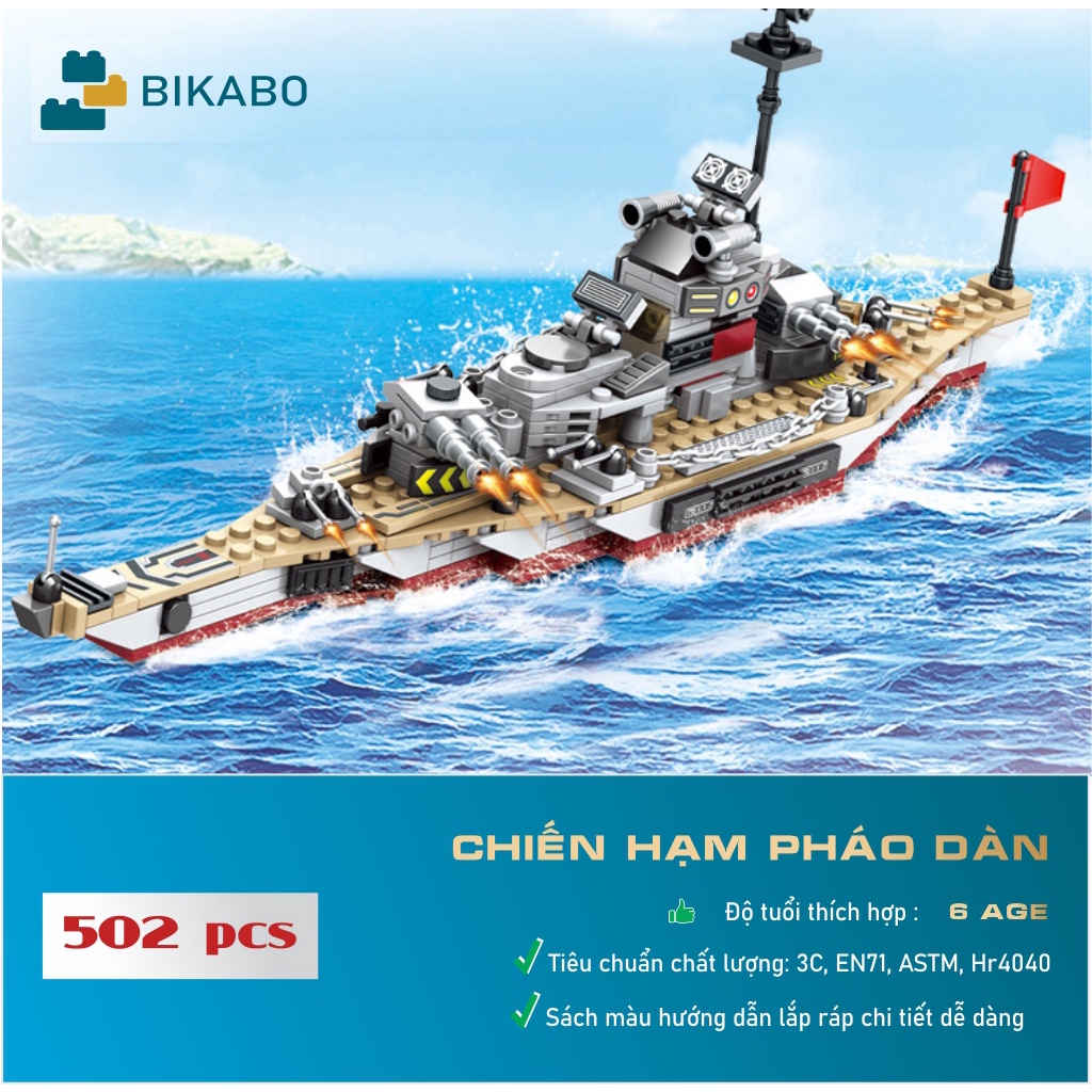 Đồ chơi lắp ráp mô hình tàu chiến, mô hình lắp ráp thuyền chiến 502 chi tiết cho bé, BIKABO