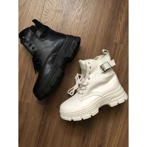 Giày Bốt Chất Da Lì Viền Cổ Chun Phối Khuy Đai Và Không Đai (BT22 - Ảnh Thật)