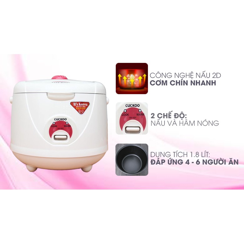 [HÀNG CHÍNH HÃNG] Nồi cơm điện Cuckoo 1.8 Lít CR-1021 Bảo hành 12 tháng