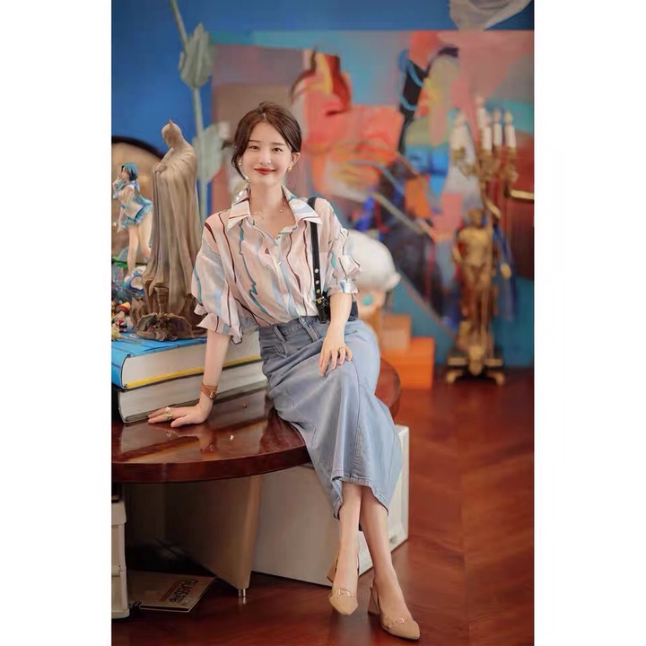 Áo Sơ Mi Tay Dài In Họa Tiết Hình Học Phong Cách Vintage Mới