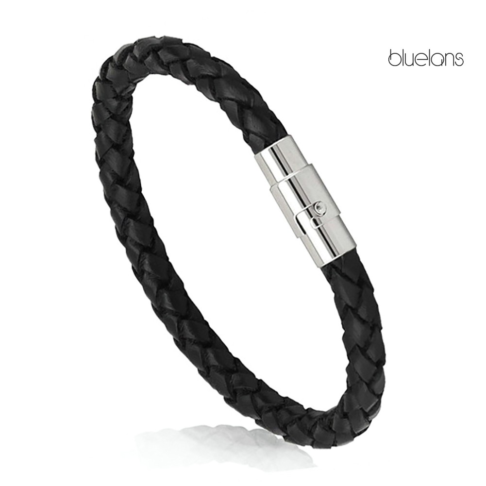 Vòng Tay Bện Dây Da Phối Khóa Thời Trang Cho Nữ