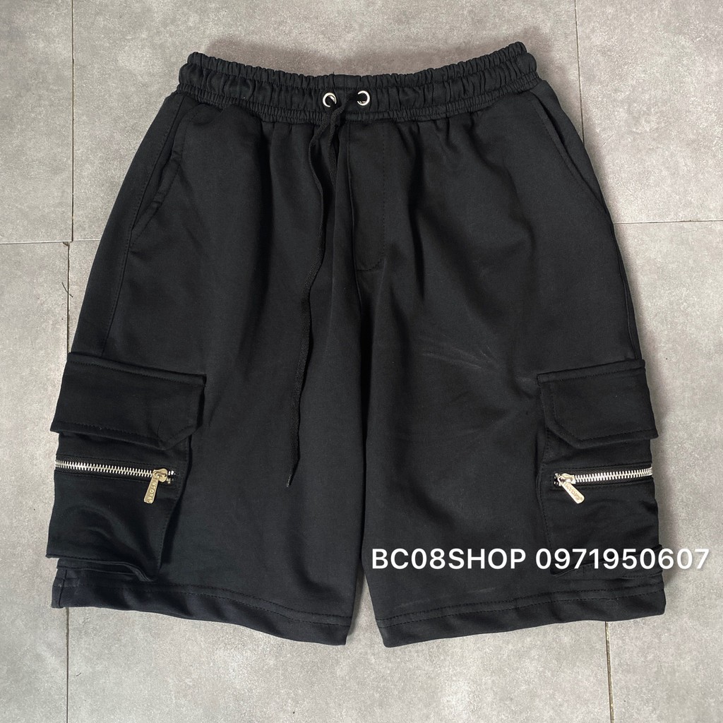 Quần Short Ngố Thun Đen Unisex Túi Khóa Basic BC074 ( ĐEN - XÁM)