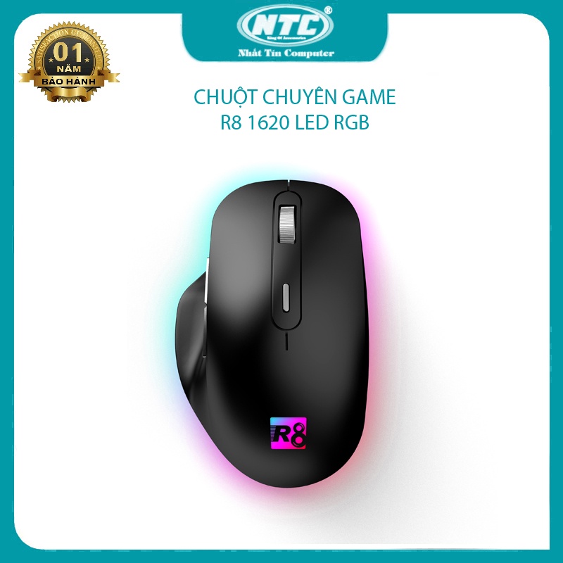 Chuột 6D gaming R8 1620 led RGB dây bọc dù chống nhiễu - DPI lên đến 7200 (Đen) Nhất Tín Computer