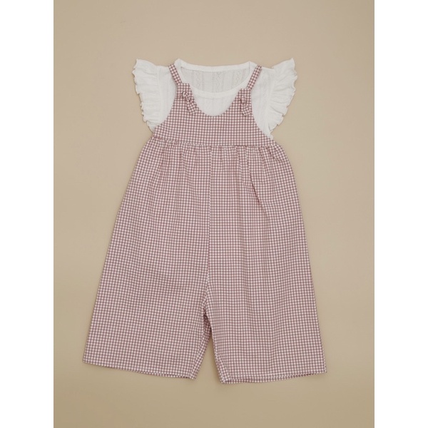 Bộ Jum (Áo liền quần) cho bé và áo cotton cánh tiên màu trắng BERRYBABY chất liệu thô cotton, kẻ ô vuông hồng - Penelope