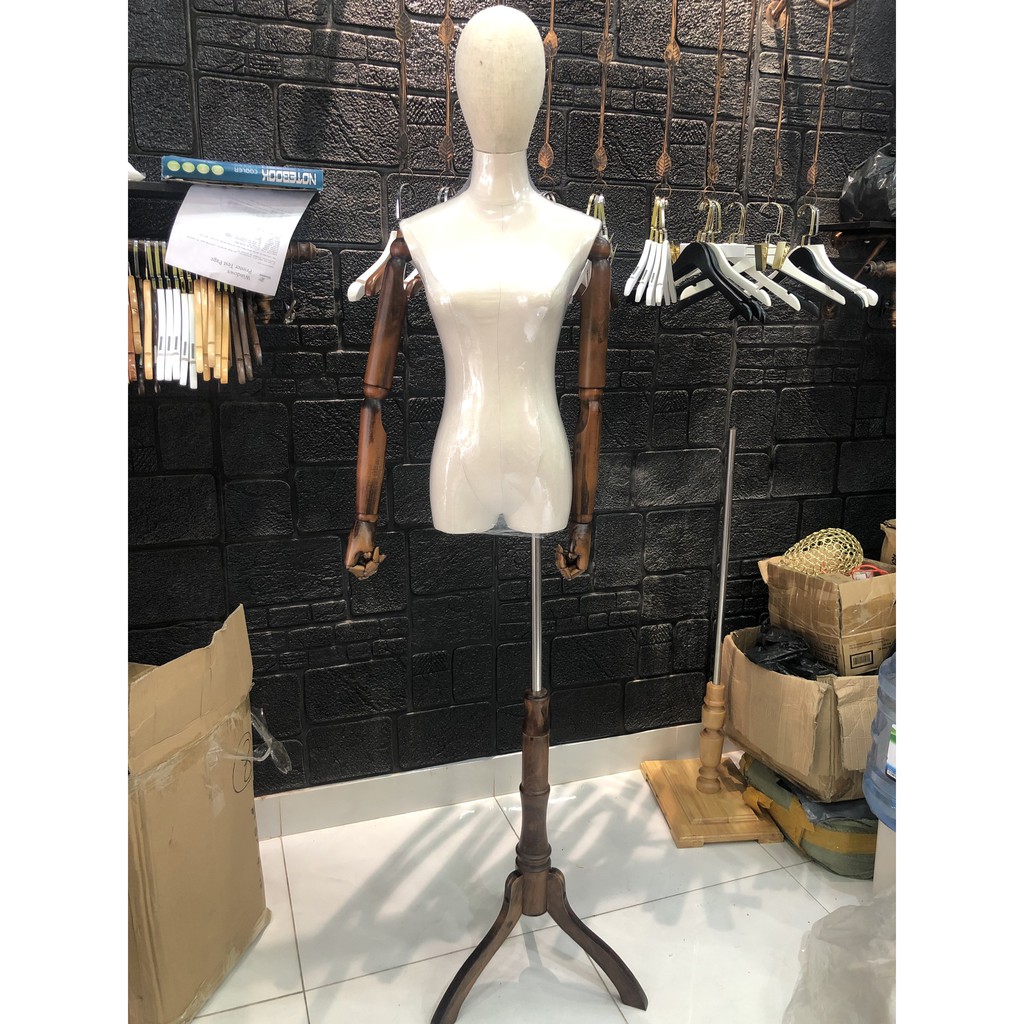 Manocanh bán thân tay giả gỗ + Đầu vải ( Hàng Nhập Khẩu )