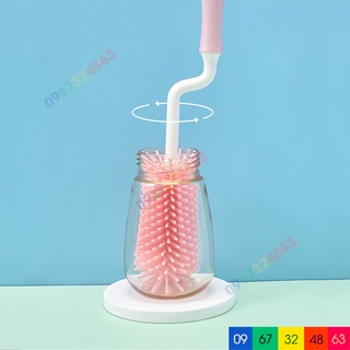 Cọ bình sữa silicon 3 chi tiết CAO CẤP KÈM HỘP tay cầm xoay 360 độ cho bé C01
