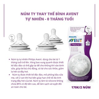 [Mẹ & Bé] Bộ 2 núm ty thay thế bình Avent tự nhiên - 0 tháng tuổi