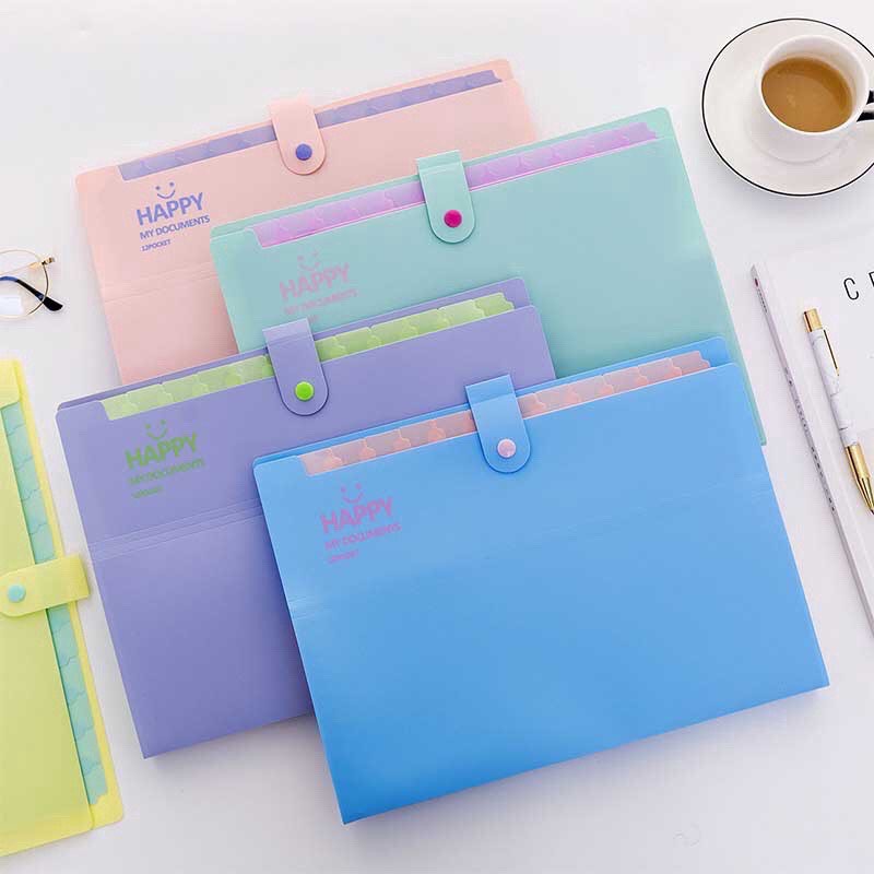 Túi đựng tài liệu văn phòng khổ A4 Happy mặt cười 12 ngăn tiện dụng