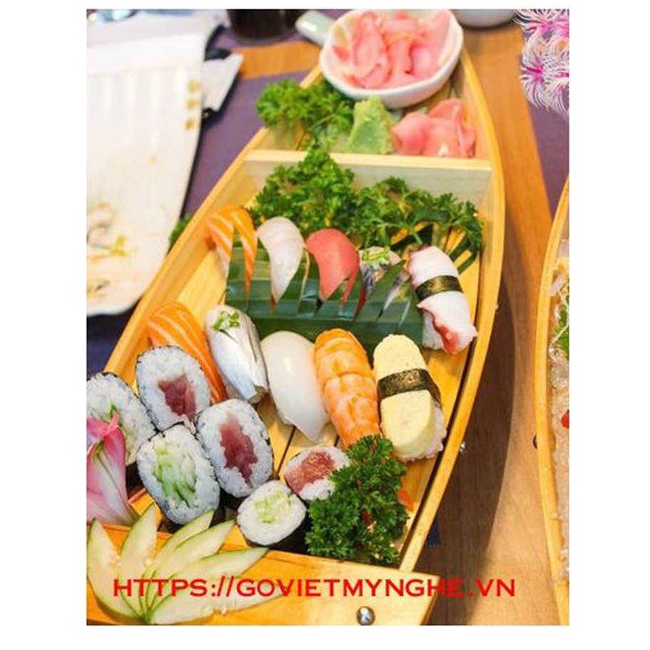 Khay gỗ thuyền đựng sushi sashimi - khay thuyền gỗ để setup lẩu - Gỗ thông tự nhiên nhập khẩu