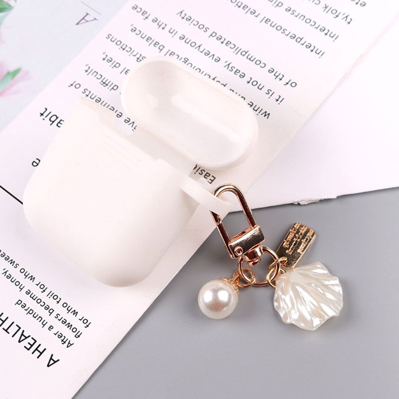 cozy* 4Pcs Love Letter Shell Conch Pearl Metal Golden Keychain Kit Bag Charm Jewelry