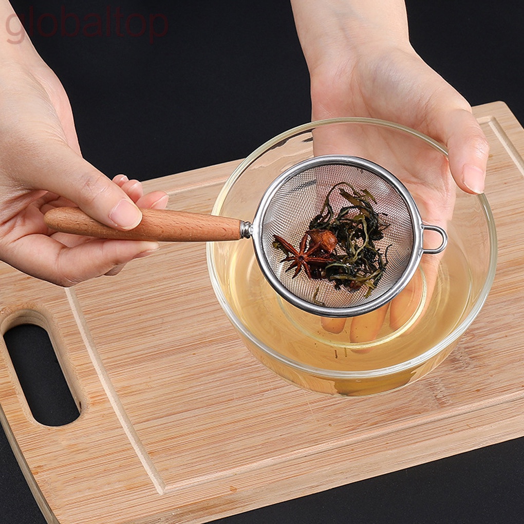 Muỗng Rây Bột Bằng Thép Không Gỉ 304 Với Tay Cầm Bằng Gỗ