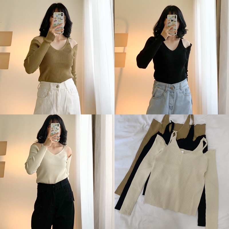 Áo trễ vai len tăm 532