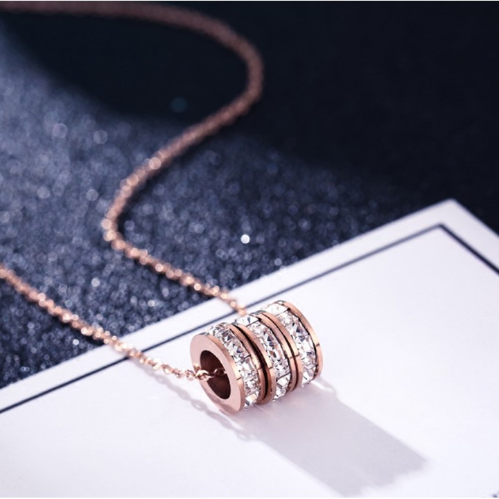 Dây chuyền titan nữ 3 khoanh tròn đính đá vuồng siêu đẹp, bền màu, chuẩn thời trang