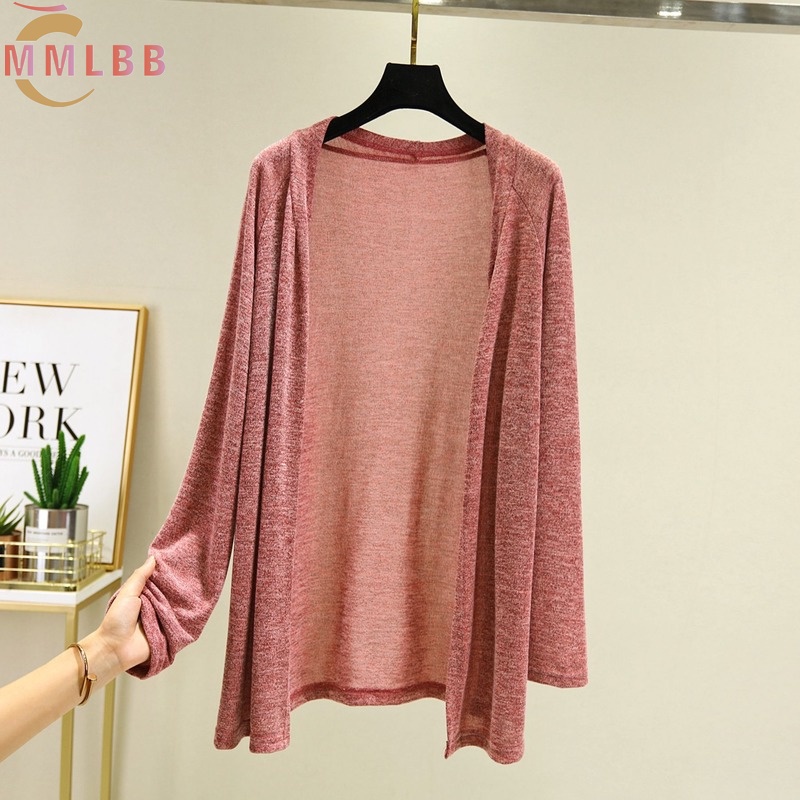 Áo Khoác Cardigan Trơn Tay Dài Chất Liệu Cotton Phong Cách Hàn Quốc Cho Nữ Size M-2XL