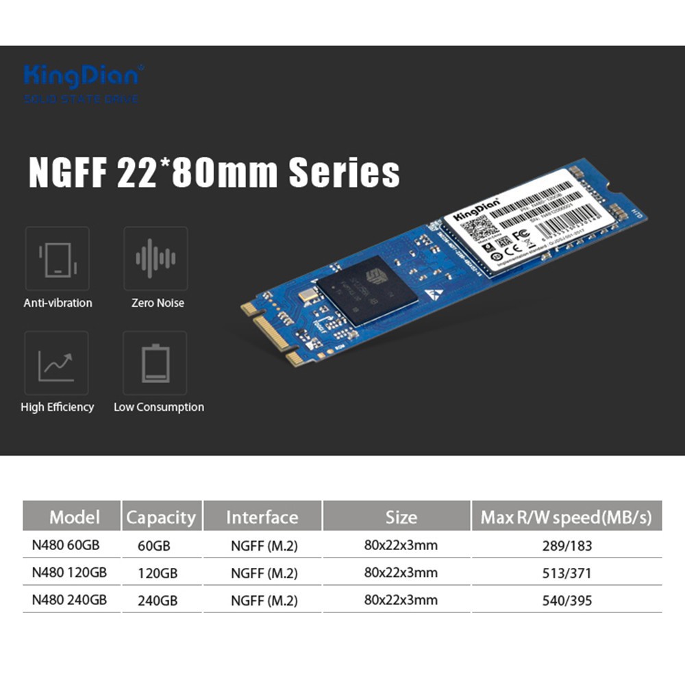 [Mã 159ELSALE hoàn 7% đơn 300K] Ổ CỨNG SSD M2 SATA 3 NGFF (2280) KINGDIAN N480 (128GB / 256GB / 512GB) TỐC ĐỘ CAO