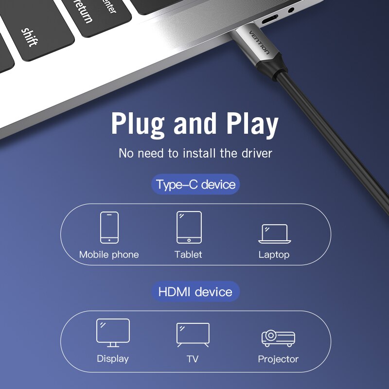 Vention Dây Cáp Chuyển Đổi Usb C Hdmi 4k Type C Sang Hdmi 3 Cho Huawei P40 Mate 30 Pro Macbook Pro Air Ipad