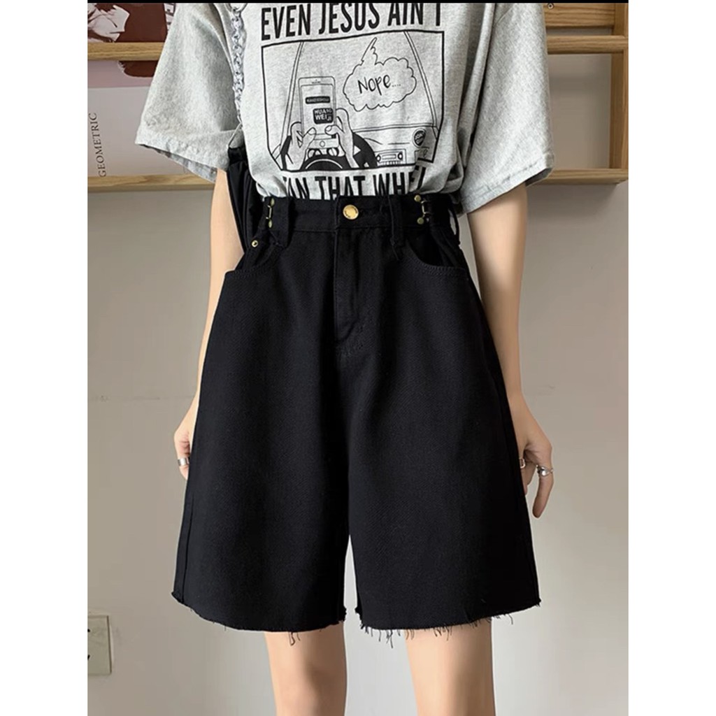 Quần Bò Lửng Cạp Móc Nữ  Nana's House - FREESHIP  Short jean ống rộng suông trơn, cạp cao rách gối Ulzzang