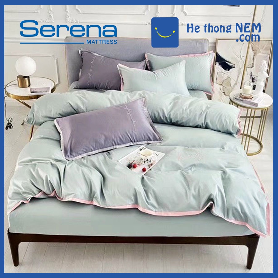 Set Chăn Ga Gối Nệm 5 Món Lụa Pháp Thêu SERENA Chuẩn Khách Sạn 5 Sao Grap Giường Chăn Ga Gối Đệm Cao Cấp - Hệ Thống Nệm