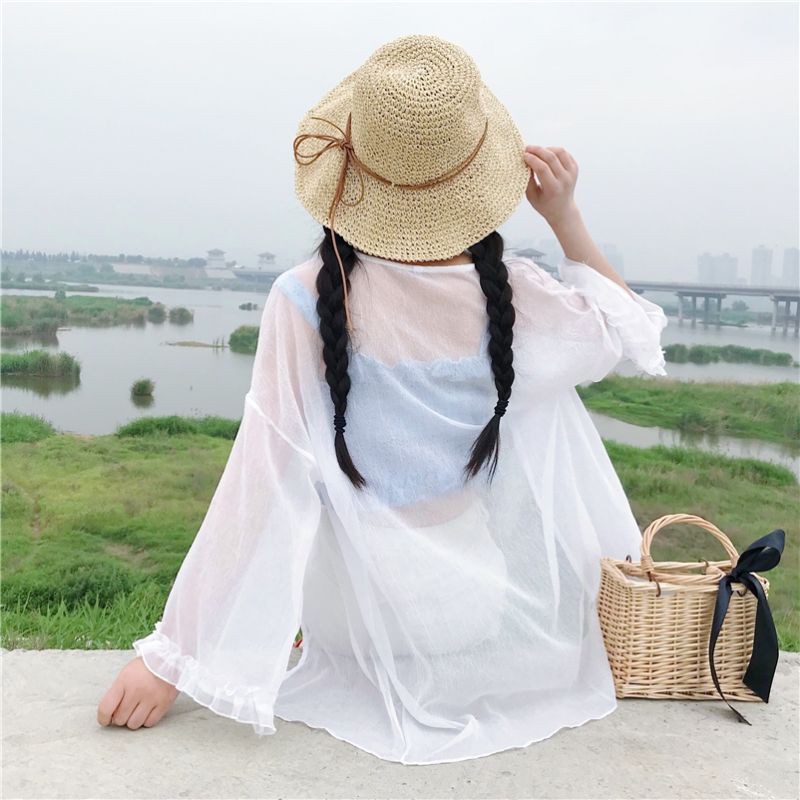 Áo khoác voan mỏng đi biển tay viền bèo có sẵn