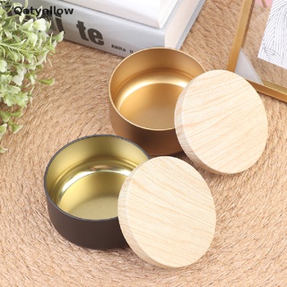 Hộp thiếc đựng nến/nến màu vàng có nắp bằng gỗ