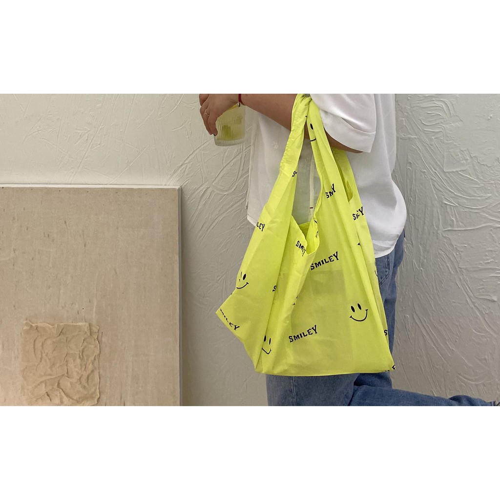 Túi vải dù xanh neon mặc cười phong cách Hàn Quốc - NEON SMILEY TOTE BAG
